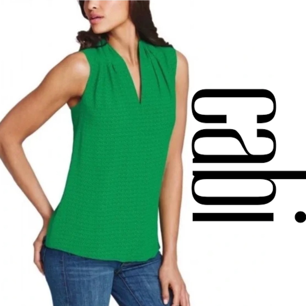 CABI | Sleeveless Top | Kelly Green w/ Print | Large